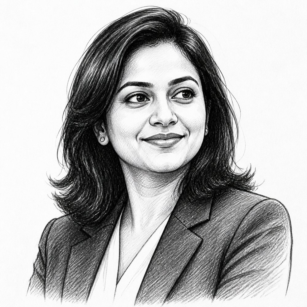 Hand-drawn sketch of Aditi, partner at The Clear Picture