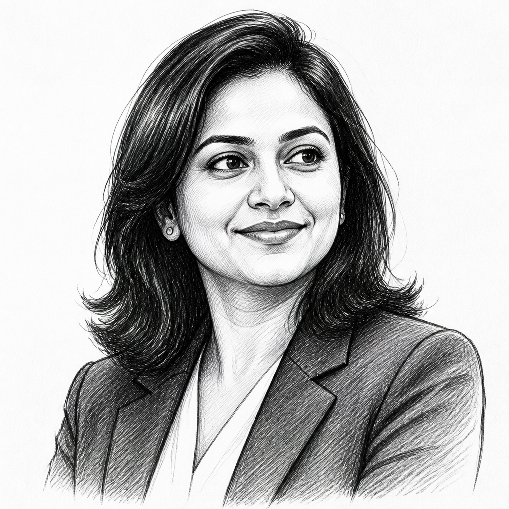 Hand-drawn sketch of Aditi, partner at The Clear Picture